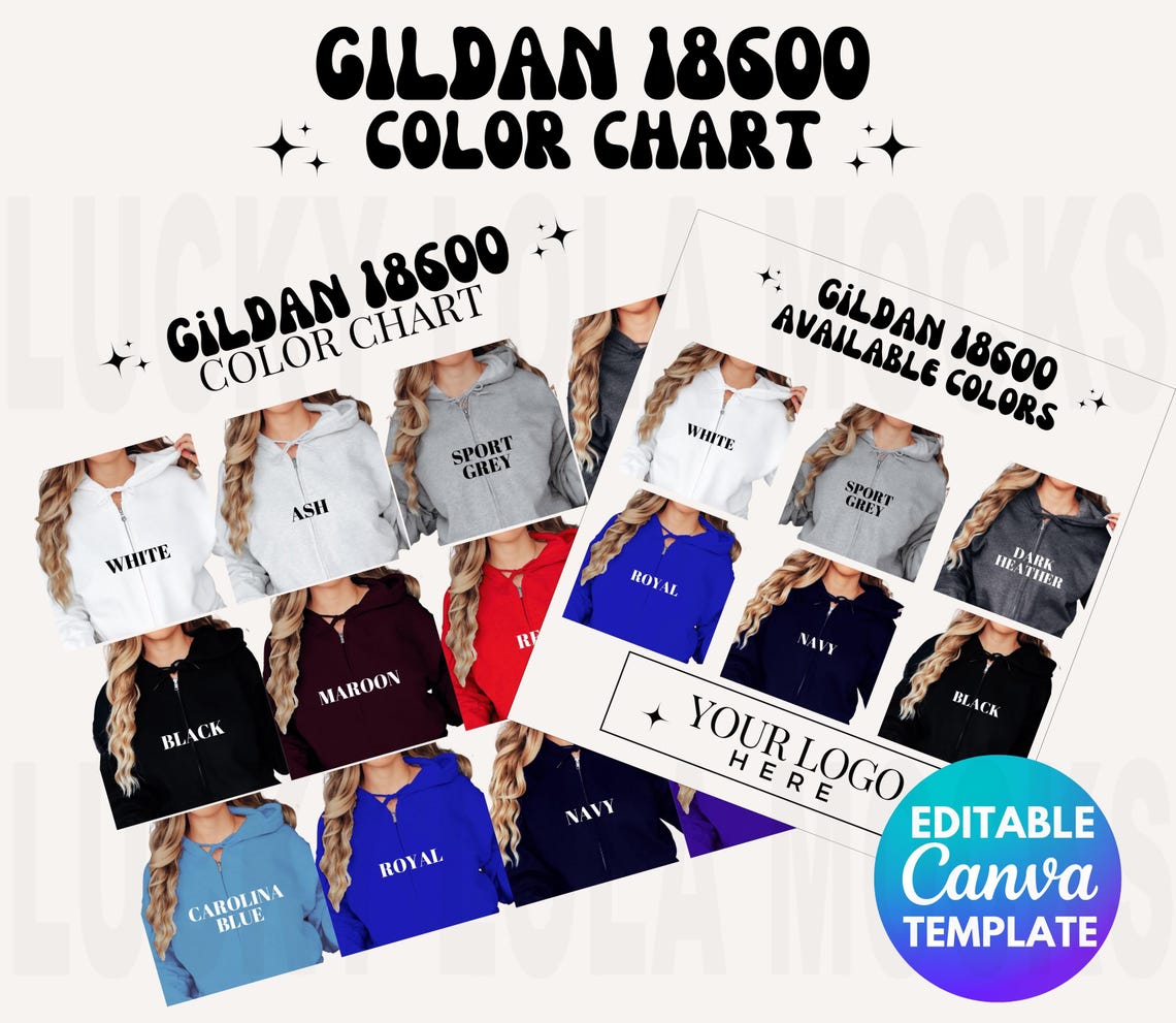 Editable Gildan 18600 Color Chart, 18600 Mockup, Gildan Zip Hoodie ...
