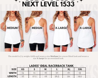 Next Level 1533 Size Chart, 1533 Next Level Mockup, 1533 Size Chart, 1533 Size Guide, Next Level Tank Chart, Tank Top Size Chart