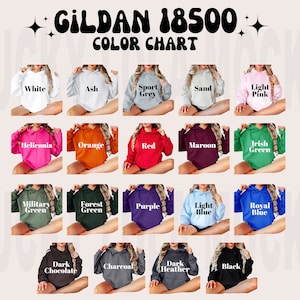 Gildan 18500 Farbkarte, Gildan Farbkarte, Gildan Hoodie Farbkarte, 18000 Modell Farbkarte, Farbkarte Mockup, Gildan Mockup