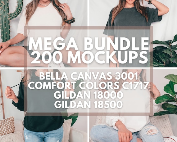 Mega Mockup Bundle, Bella Canvas 3001 Mockup Bundle, Comfort Colors C1717 Mockup Bundle, Gildan 18000 Mockup Bundle, Gildan 18500 Mockup