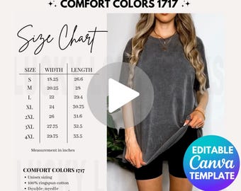 Editable Comfort Colors 1717 Video Size Chart, Oversized Comfort Colors 1717 Size Chart, Size Chart Mockup, Comfort Colors Video Mockup