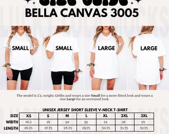 Bella Canvas 3005 Size Chart, Oversized Size Chart, Size Guide Mockup, Bella Size Chart, Size Chart Mockup, 3005 Size Chart, 3005 Size Guide