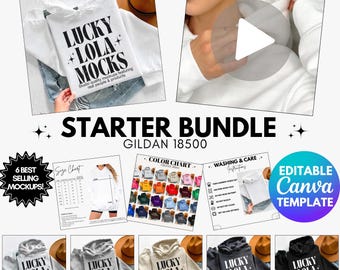 Gildan 18500 Video Starter Bundle, Detailed Video Mockup of Fabric & Neckline, g185 Color Chart, Folded Hoodie Sleeve