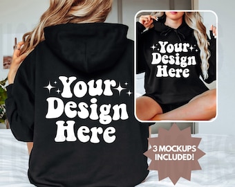 Front and Back Gildan 18500 Mockup, 18500 Front and Back Mockup, Gildan 18500 Black Hoodie Mockup, Model Mockup, Gildan 18500 Mockup
