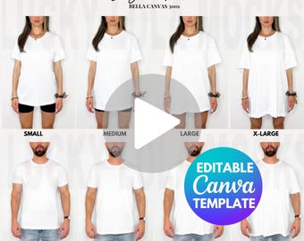 Editable Bella Canvas 3001 Men and Women Video Mockup, 3001 Video Size Chart Male and Female, 3001 Video Sizing, Video Size Guide 3001