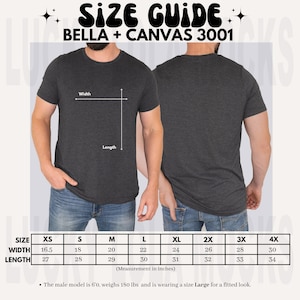 Bella Canvas 3001 Größentabelle, Herren Größentabelle, Herren Shirt Größentabelle, 3001 Größentabelle, Bella Größentabelle, Bella und Canvas 3001 Größentabelle