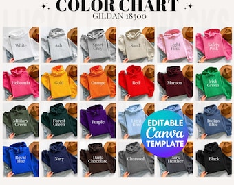 Editable Gildan 18500 Hoodie Color Chart