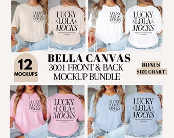 Front and Back Bella Canvas Shirt Mockup Bundle, 3001 Mockup Bundle, Front Back 3001 Mockup Bundle, Front and Back Tshirt Mockup Bundle