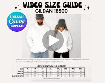 Puede incluir: Tabla de tallas para sudaderas con capucha unisex de mezcla pesada Gildan 18500. La tabla muestra las medidas en pulgadas para el ancho, la longitud y la longitud de la manga para las tallas S a 5XL.