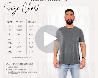 Comfort Colors 1717 Video Mockup, 1717 Video Mockup Size Chart, 1717 Video Fit Guide, 1717 Video Size Guide, Comfort Colors Video Size Chart