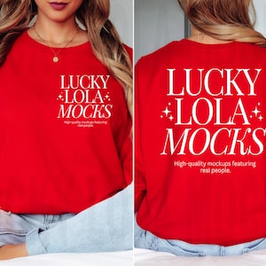 Gildan 2400 Red Front and Back Mockup, Gildan 2400 Mockup, Gildan Long Sleeve Mockup, Long Sleeve Shirt Mock Up, Model Mockup, Front Back