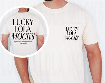 Comfort Colors 6030 Ivory Pocket Mockup, Comfort Colors 6030 Mockup, Front and Back Mockup, Pocket Shirt Mockup, 6030 Ivory Mockup