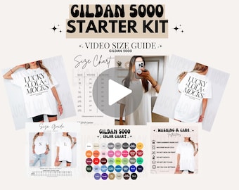 Gildan 5000 Video Starter Kit, Gildan 5000 Video Storlekstabell, Storleksguide Mockup, Storlekstabell Mockup, Gildan 5000 Färgtabell, 5000 Mockup