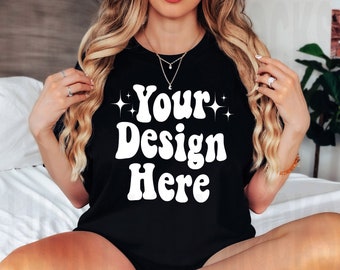 Gildan 5000 Schwarz Mockup, Schwarzer Gildan 5000 Mockup, Gildan Shirt Mockup, Modell Mockup, Boho Mockup, Schwarzes Shirt Mockup, G5000 T-Shirt Mockup