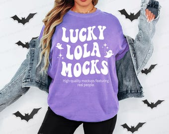 Halloween Comfort Colors 1717 Violet Mockup, Model Mockup, C1717 Violet Mockup, Oversized Shirt Mockup, Tshirt Mockup, Comfort Colors Mockup