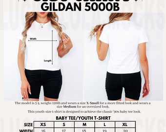 Gildan 5000b Size Guide, Gildan 5000b Size Chart, Y2K Baby Tee Mockup, 5000b Baby Tee Size Guide, Baby Tee Mockup, Gildan 5000b Mockup