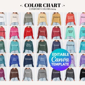 Editable Comfort Colors 6014 Color Chart, Comfort Colors Model, 6014 Color Chart Editable, Comfort Colors Color Chart 6014 Mockup