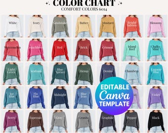 Editable Comfort Colors 6014 Color Chart, Comfort Colors Model, 6014 Color Chart Editable, Comfort Colors Color Chart 6014 Mockup