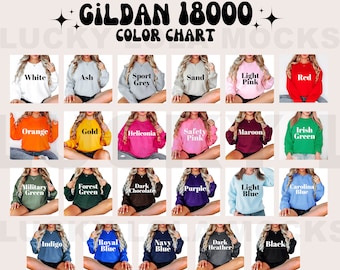 Gildan 18000 Color Chart, Gildan Color Chart, Gildan Sweatshirt Color Chart, 18000 Model Color Chart, Color Chart Mockup, Gildan Mockup,