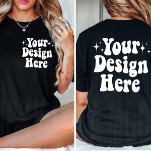Vorder- und Rückseite Bella Canvas 3001 Schwarz Mockup, Rückseite Mockup, Vorderseite Rückseite Mockup 3001, Schwarzes T-Shirt MockUp, Oversized Mockup, Modell Mock