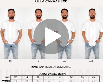Bella Canvas 3001 Video Size Chart, Video Mockup, Size Guide Mockup, Size Chart Mockup, 3001 Male Mockup, Bella Canvas Video Mockup