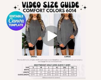 Editable Comfort Colors 6014 Video Size Chart, Comfort Colors 6014 Size Chart, Comfort Colors 6014 Mockup, Oversized Size Chart