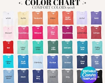 Editable 9018 Comfort Colors Color Chart, 9018 Color Chart Editable, 9018 Color Chart Mockup, Comfort Colors Mockup, 9018 Youth Color Chart