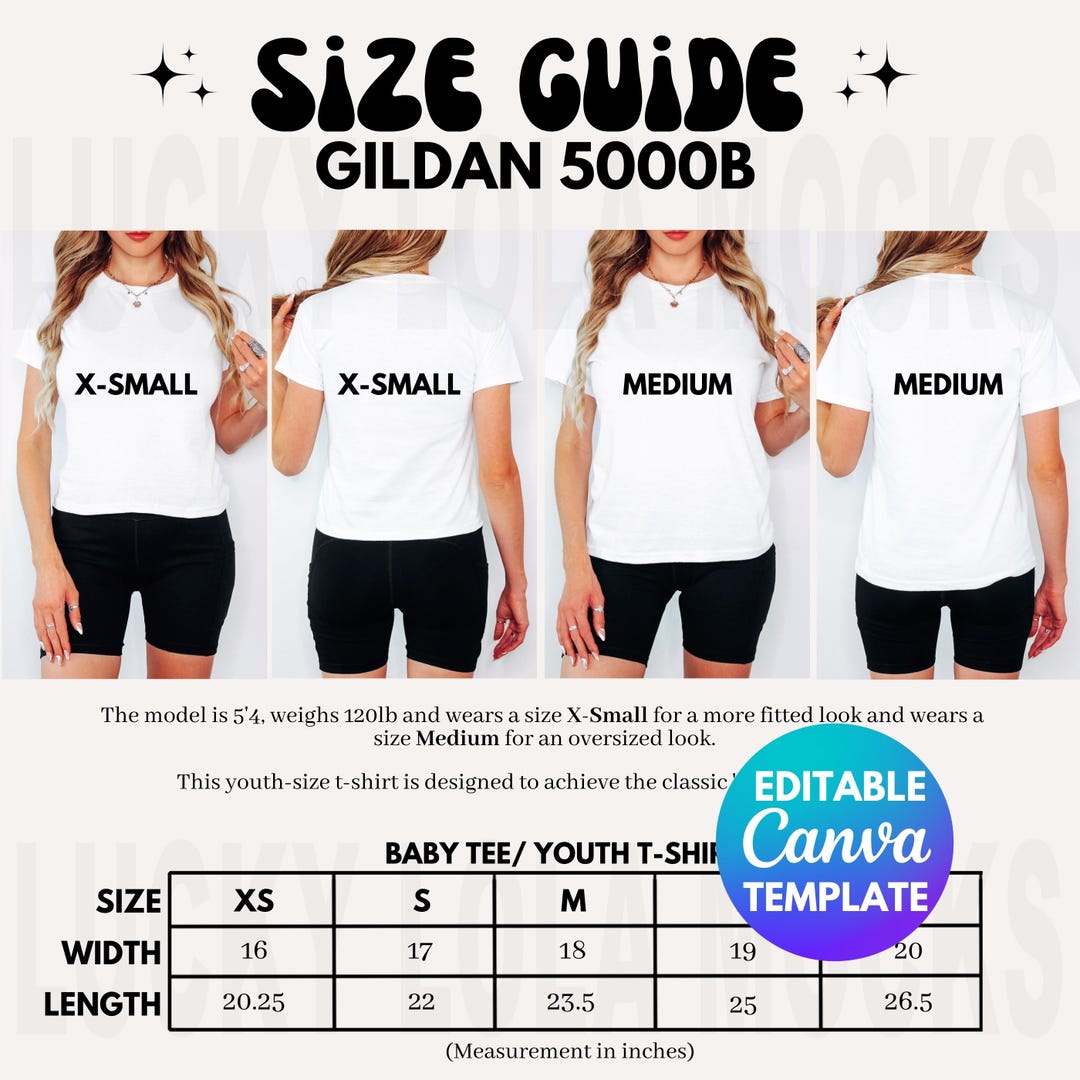 Editable Gildan 5000b Size Guide, Gildan 5000b Size Chart, Y2K Baby Tee ...