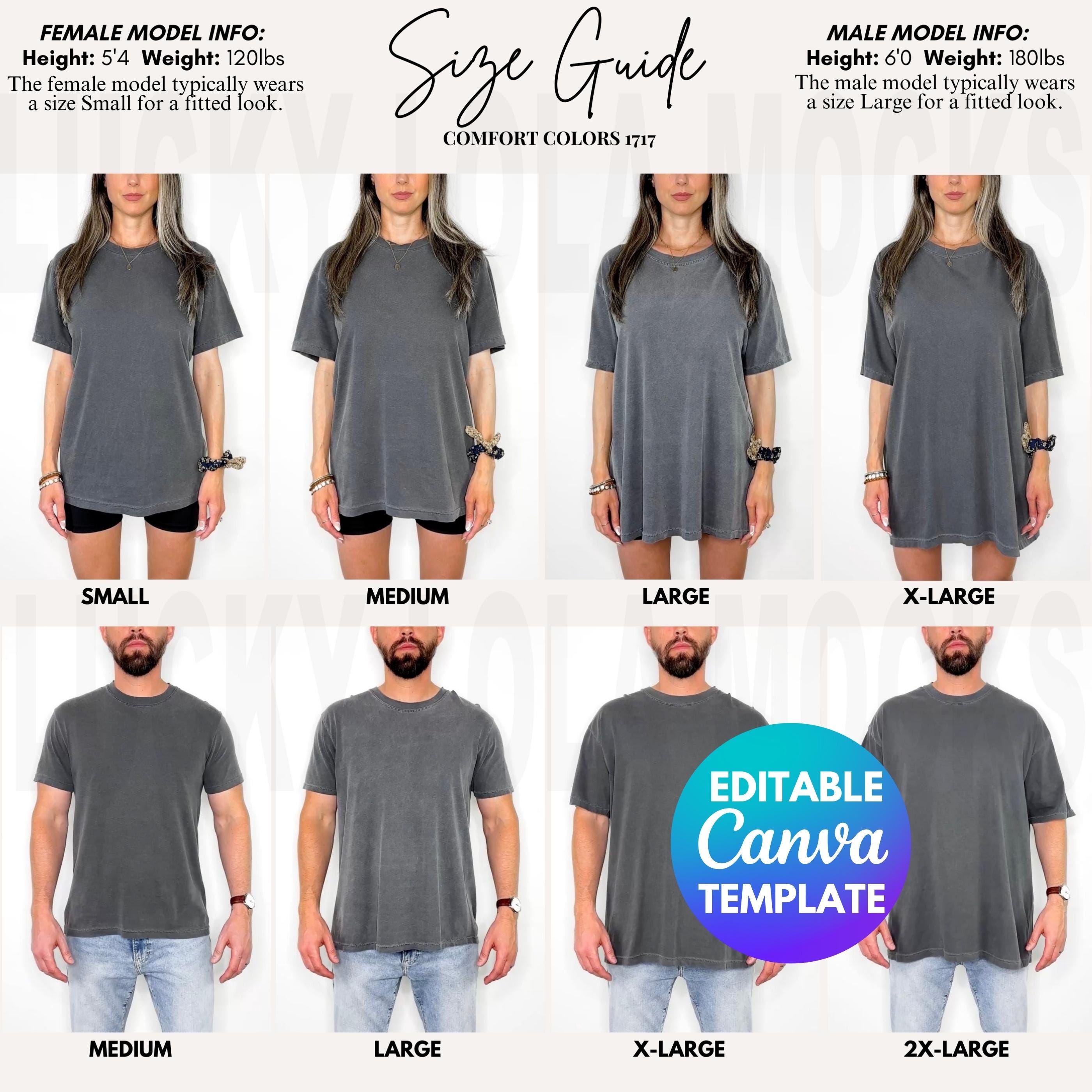 Color Size Editable Comfort Colors 1717 Size Chart, Comfort Colors Size Chart ...