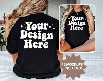 Front and Back Comfort Colors Black Mockup, Front Back Shirt Mockup, Black Shirt Mock Up, Oversized Mockup, Model Mockup, Back Shirt Mockup