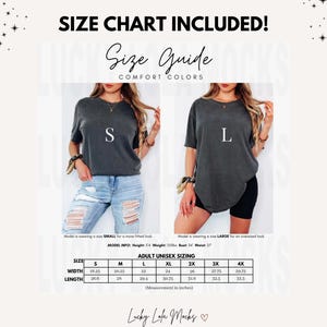 May include: Size chart for unisex t-shirts in various sizes, including small, medium, large, extra large, 2X, 3X, and 4X. The chart shows the width and length measurements in inches.