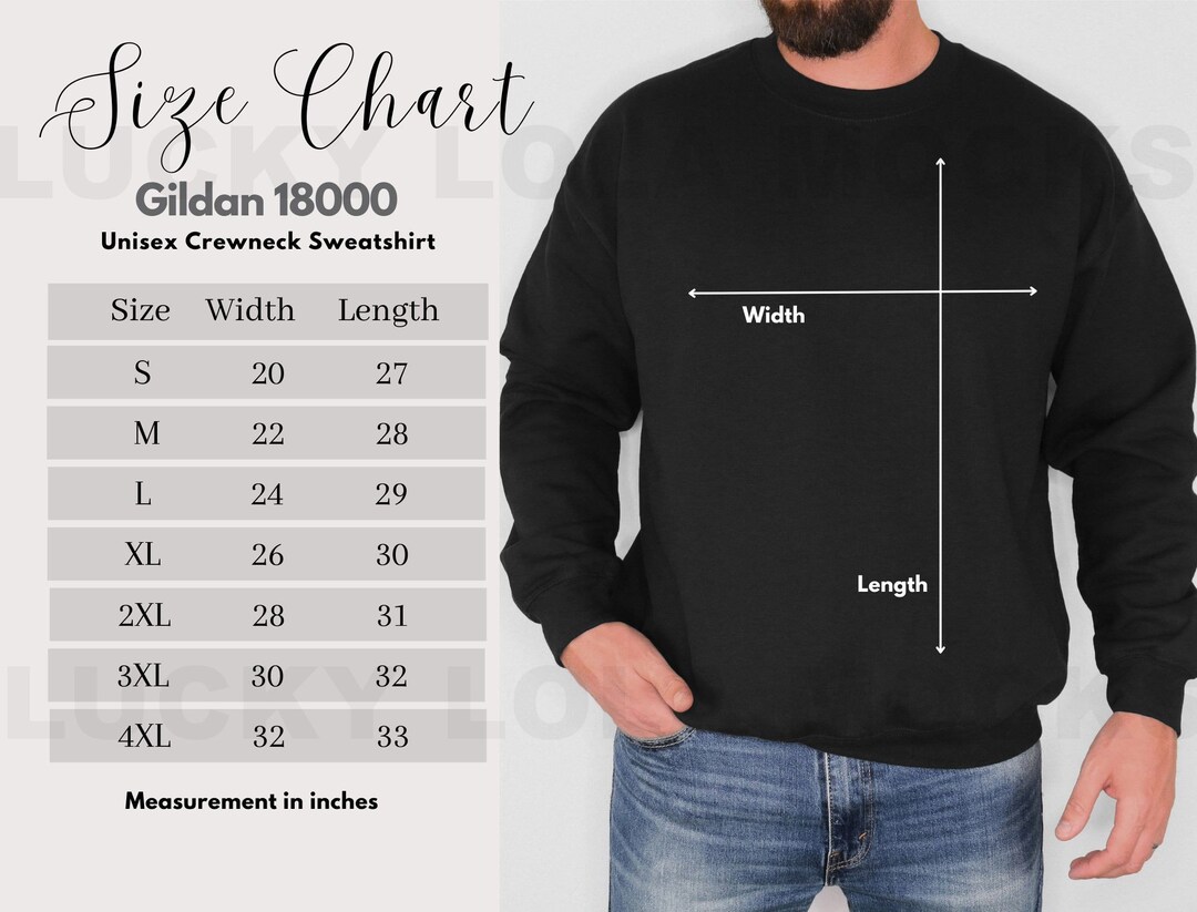 Gildan 18000 Size Chart, Mens Size Chart, Gildan Size Chart Mockup ...