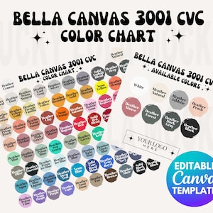 Editable Bella Canvas 3001 CVC Color Chart, Bella Canvas Color Chart, Bella Canvas Mockup, Editable Color Chart, Bella Canvas 3001 Mockup