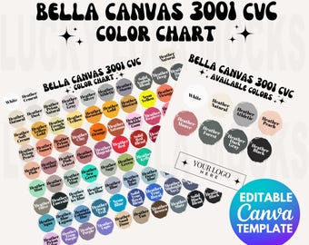 Tabla de colores CVC Bella Canvas 3001 editable, tabla de colores Bella Canvas, maqueta Bella Canvas, tabla de colores editable, maqueta Bella Canvas 3001