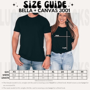 Bella Canvas 3001 Size Chart, Couples Size Chart, Size Guide Mockup, 3001 Size Guide, Bella Size Chart, Size Chart Mockup, Matching