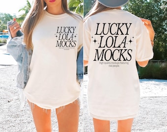 Comfort Colors Ivory Front and Back Mockup, Split View Mockup, Western Mockup, Front Back Mockup, Real Model Mockups, Outdoors Mockup Woman