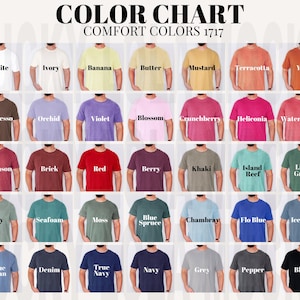 Tabla de colores Comfort Colors 1717 para hombres, tabla de colores Comfort Colors, tabla de colores para modelos 1717, maqueta de tabla de colores, maqueta de Comfort Colors