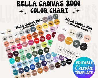 Carta de colores editable Bella Canvas 3001, Carta de colores Bella Canvas, Maqueta Bella Canvas, Carta de colores editable, Maqueta Bella Canvas 3001