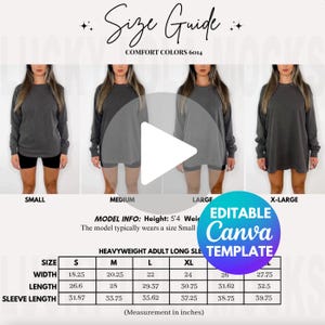 Editable Comfort Colors 6014 Video Size Chart, Video Mockup Size Chart, Comfort Colors Video Size Chart, Comfort Colors Long Sleeve 6014