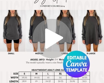 Editable Comfort Colors 6014 Video Size Chart, Video Mockup Size Chart, Comfort Colors Video Size Chart, Comfort Colors Long Sleeve 6014