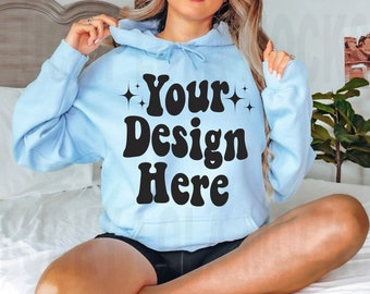 Gildan 18500 Mockup, Light Blue Hoodie Mockup, Gildan Hoodie Mockup, Oversized Hoodie Mockup, Gildan Model Mockup, 18500 Model Mockup