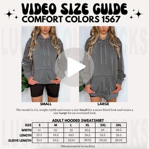 Comfort Colors 1567 Video Size Chart, Comfort Colors 1567 Size Chart, Size Chart Mockup, 1567 Hoodie Mockup, Comfort Colors Hoodie