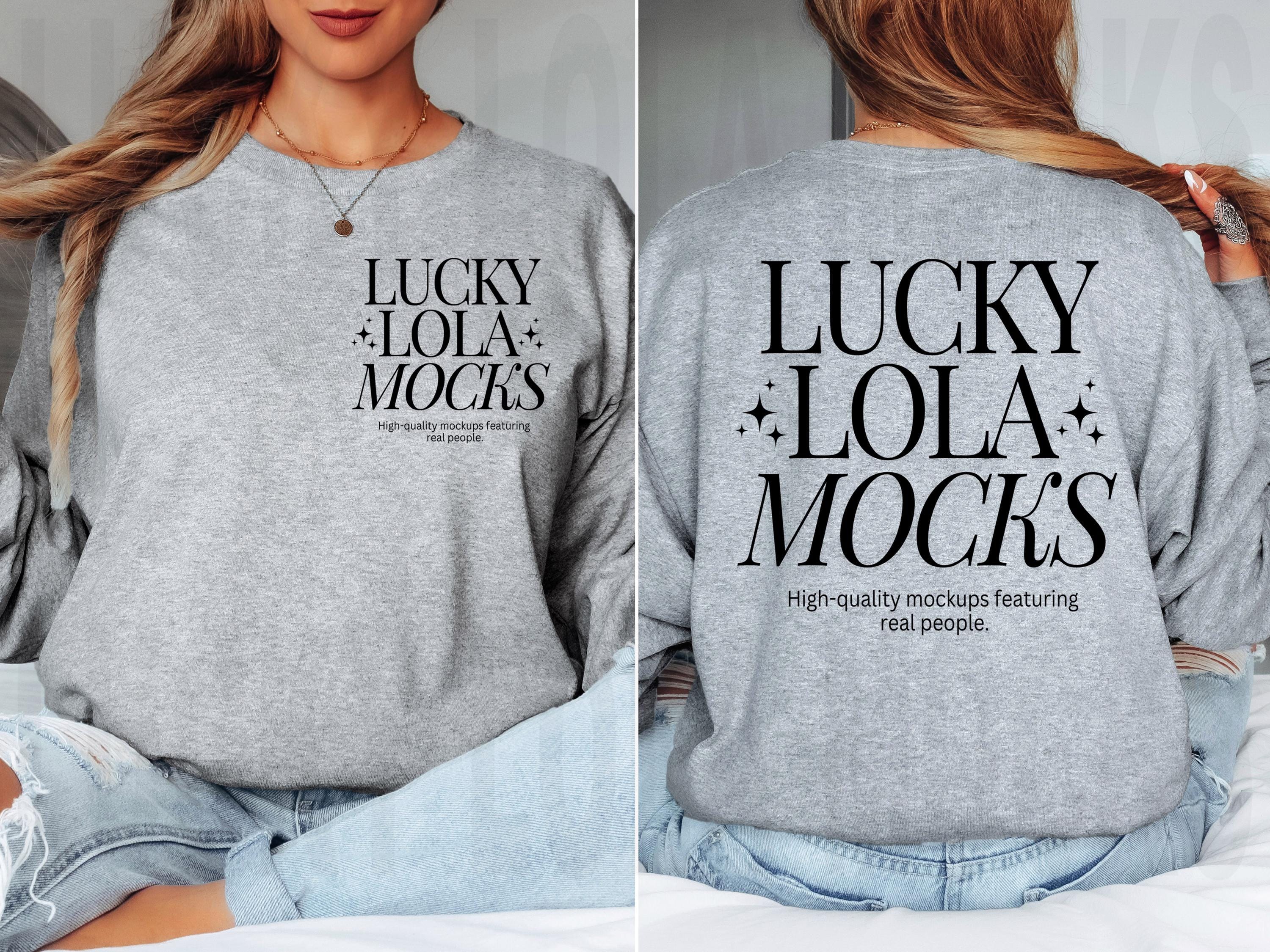 Gildan 2400 Sport Grau Vorderseite und Rückseite Mockup, Gildan 2400 Mockup, Gildan Langarm Mockup, Langarmshirt Mockup, Model Mockup