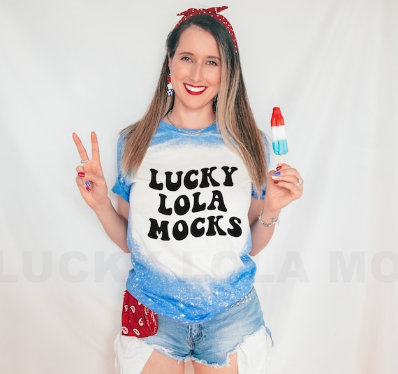 Bleach Gildan Heather Royal Mockup, Gildan 64000 Mockup, 4th of July Mockup, Model Mockup, Blue Bleached T Shirt Mockup, Summer Mockup