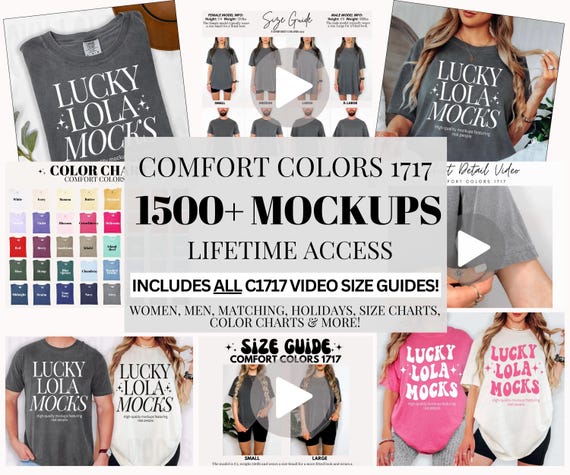 Lifetime Access Comfort Colors 1717 Mockup Bundle, Comfort Colors Whole Shop, Video Size Charts, Model Mockups, Flat Lay, Color Charts