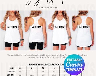 Editable Next Level 1533 Size Chart, 1533 Next Level Mockup, 1533 Size Chart, 1533 Size Guide, Next Level Tank Chart, Tank Top Size Chart