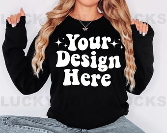 Bella Canvas 3501 Mockup, 3501 Mock Up, 3501 Mockup, Bella Canvas Long Sleeve Shirt Mockup, Black Long Sleeve Mockup, Model Mockup, Boho
