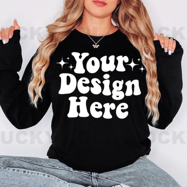 Bella Canvas 3501 Mockup, 3501 Mock Up, 3501 Mockup, Bella Canvas Long Sleeve Shirt Mockup, Black Long Sleeve Mockup, Model Mockup, Boho