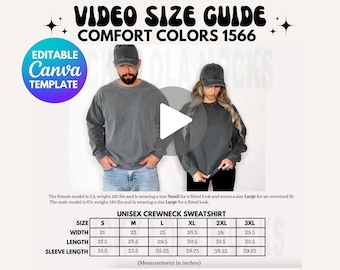 Editable Comfort Colors 1566 Video Size Chart, Oversized Comfort Colors Size Chart, Size Chart Mockup, Comfort Colors Mockup, 1566 Mockup