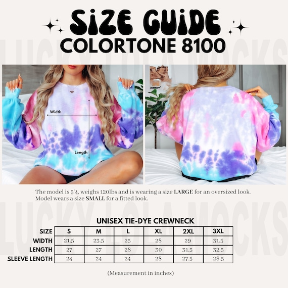 Colortone Size Chart, Size Guide, Colortone 8100 Mockup, Model Mockup, Colortone Mockup, Colortone Cotton Candy Mockup, Tie Dye Mockup